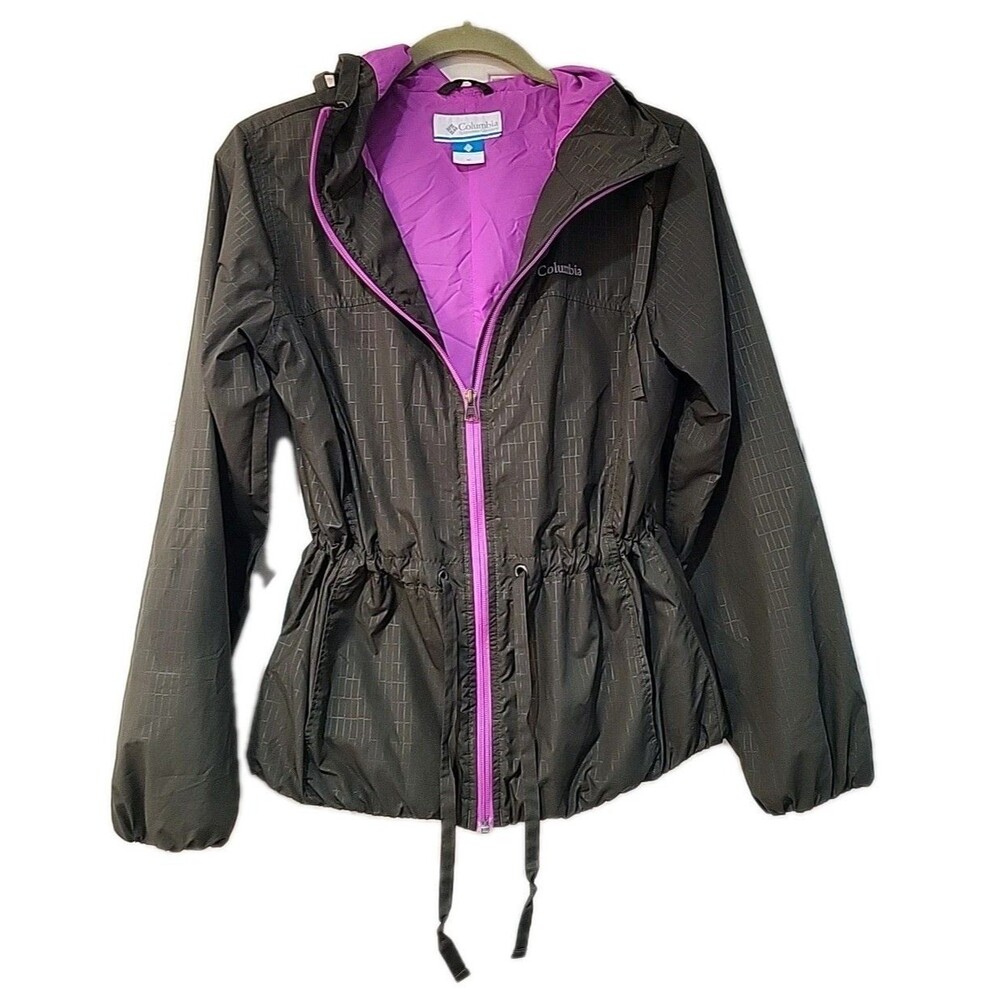 Columbia Women’s Windbreaker Jacket Size Medium Army green W/ Pink Lining hooded